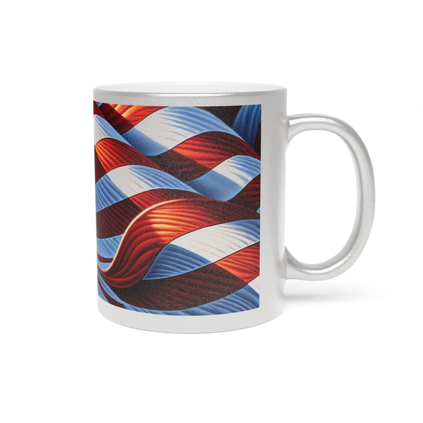 Patriotic Metallic Mug, American Flag Design, 4th of July Gift, Veteran's Day Coffee Cup, USA Pride Mug, Silver Gold Drinkware