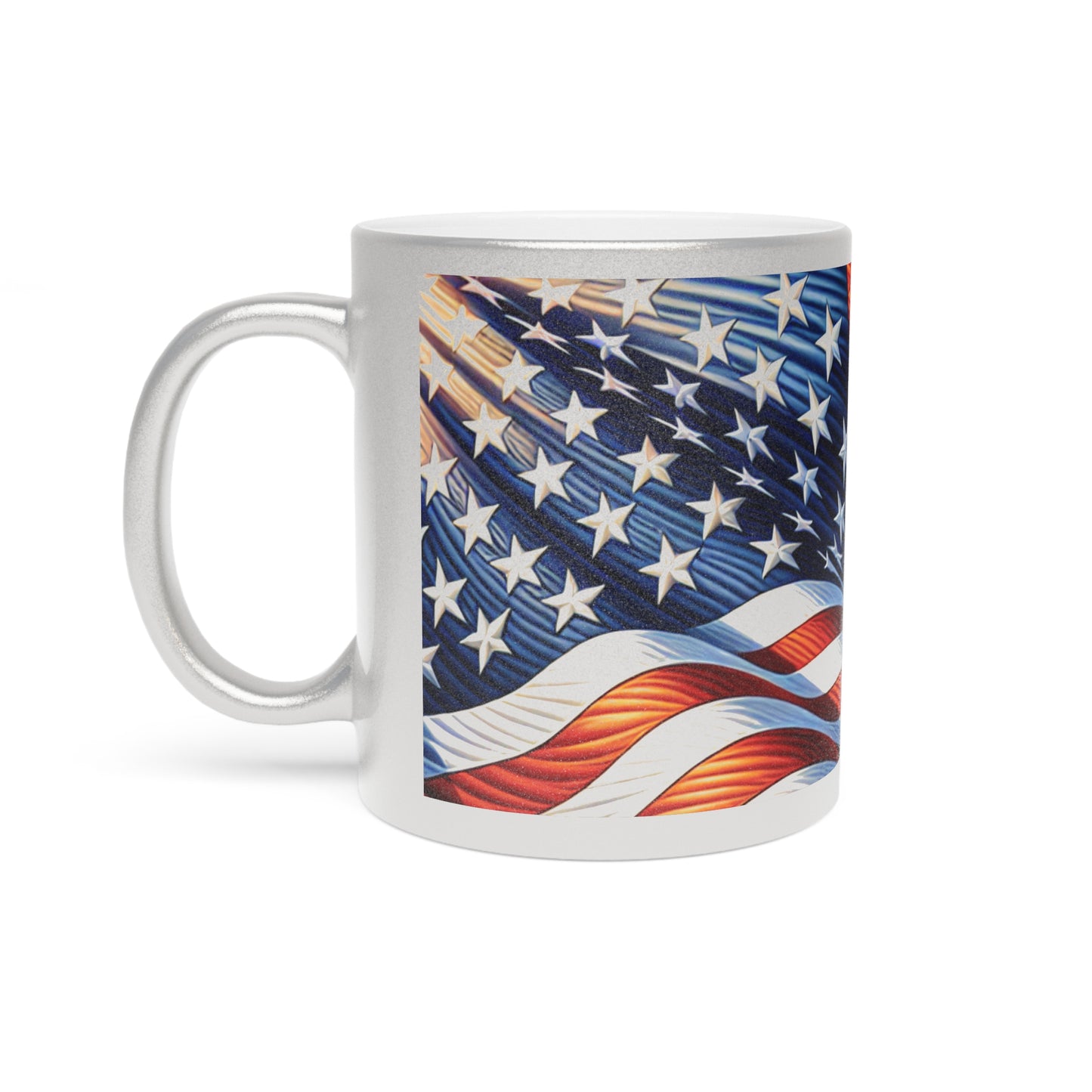 Patriotic Metallic Mug, American Flag Design, 4th of July Gift, Veteran's Day Coffee Cup, USA Pride Mug, Silver Gold Drinkware