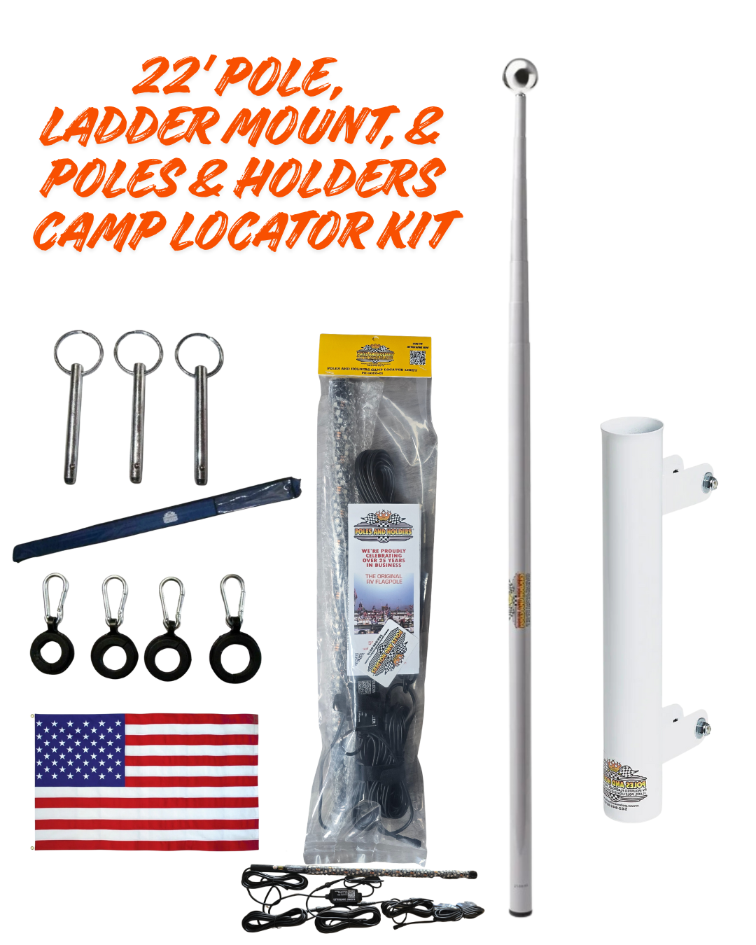 22' Telescoping Flagpole w/ Ladder Mount and Camp Locator Kit