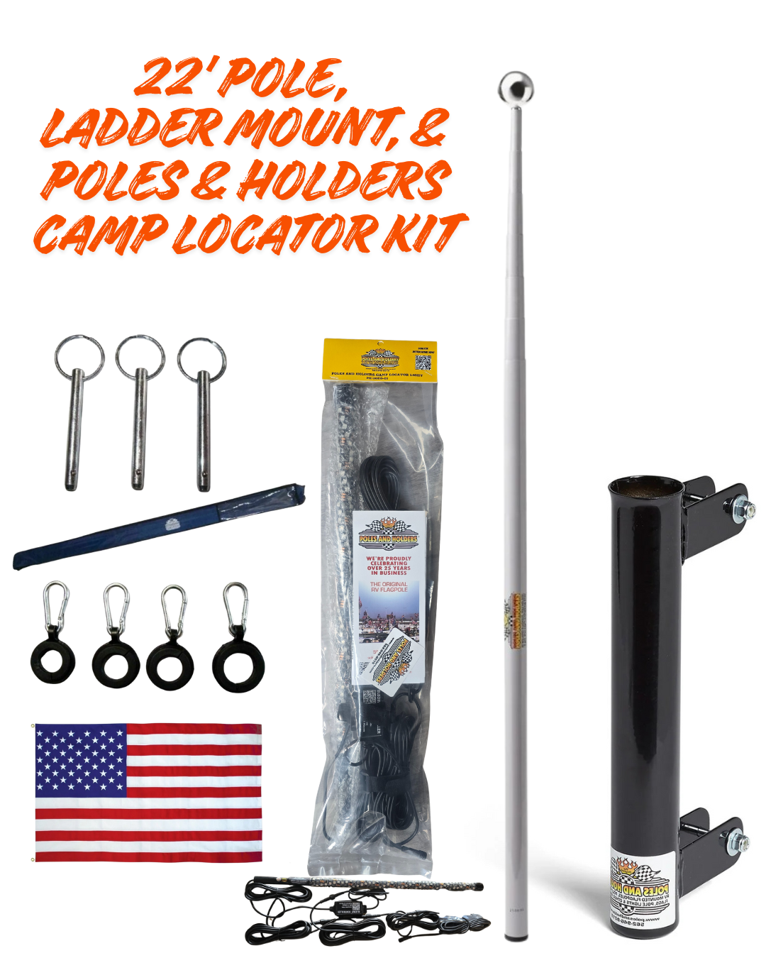22' Telescoping Flagpole w/ Ladder Mount and Camp Locator Kit